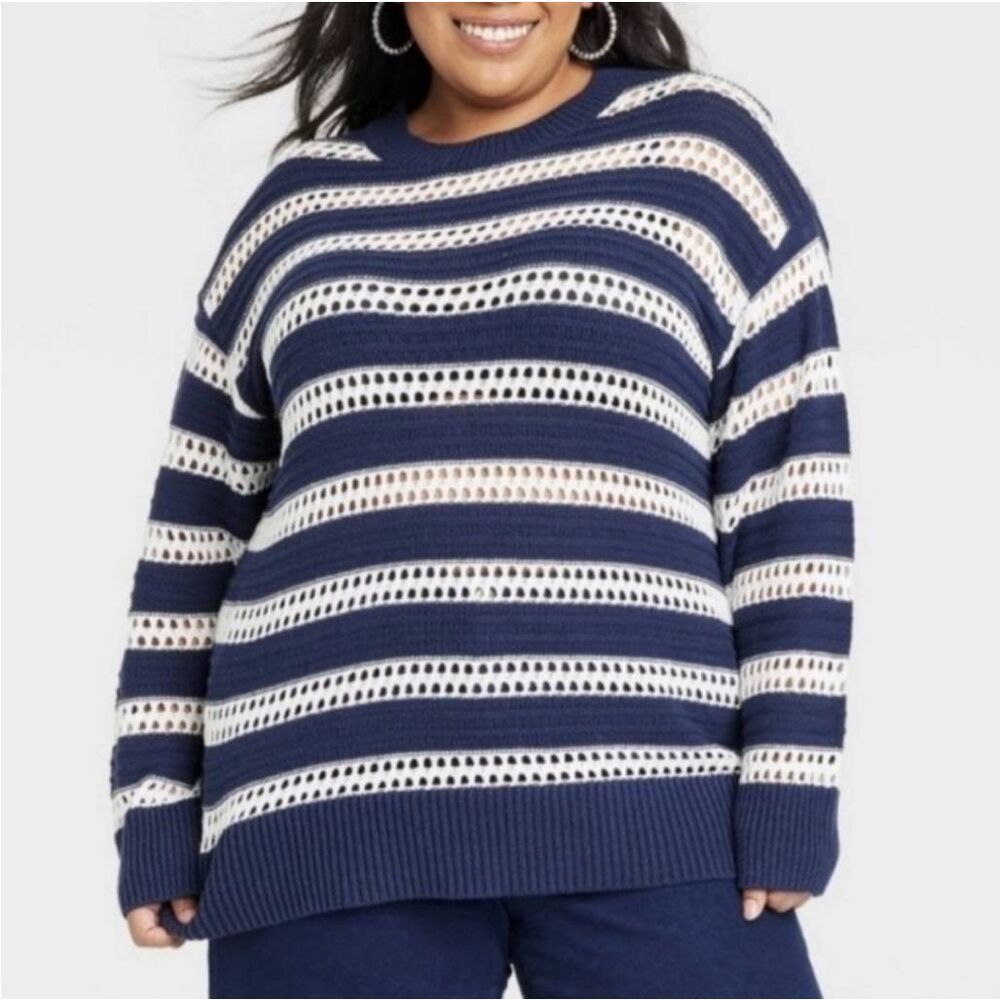Ava & Viv Blue & White Strip Sweater Size 4X
